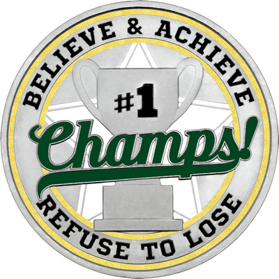 Dark Green "Champs!" with Gold Outer Circular Borders